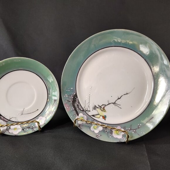 19 Vintage Japanese Cherry Blossom Tea Set Hand-Painted Porcelain Birds, Trees - Picture 6 of 11